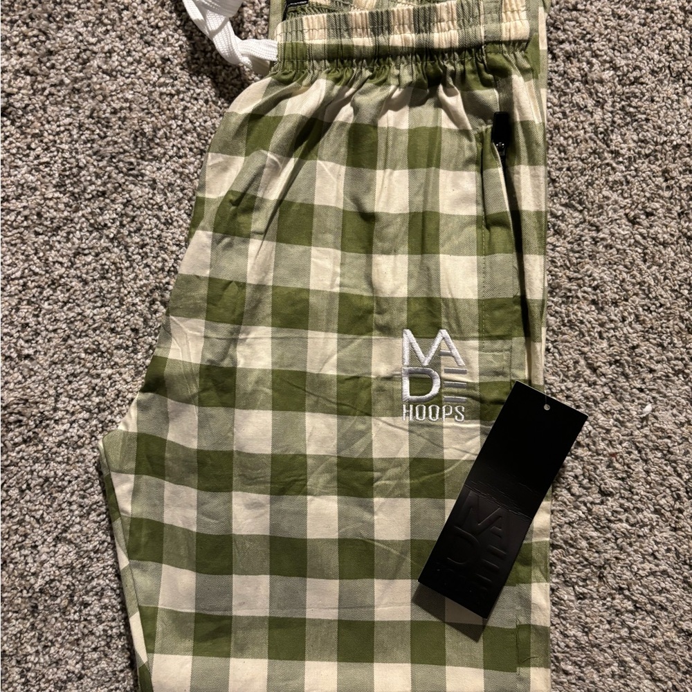 Made hoops pajama pants Green and cream collected Checkered Pants